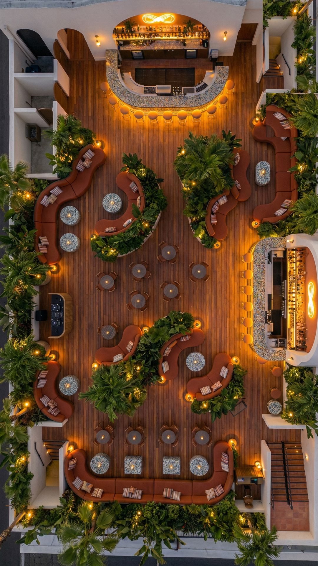 The rooftop from above at night