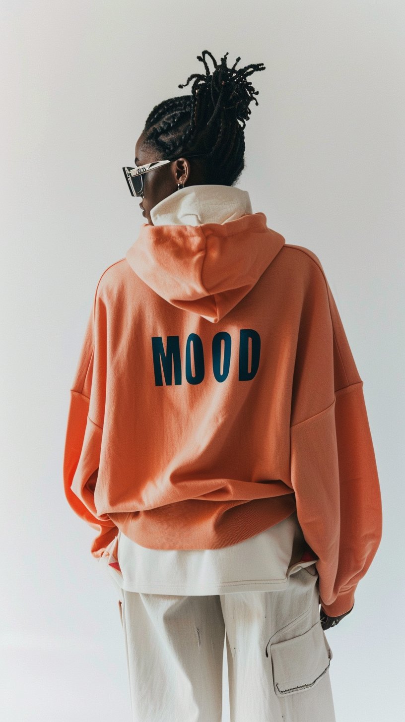 Terracotta MOOD hoodie with back print, from Collection 001